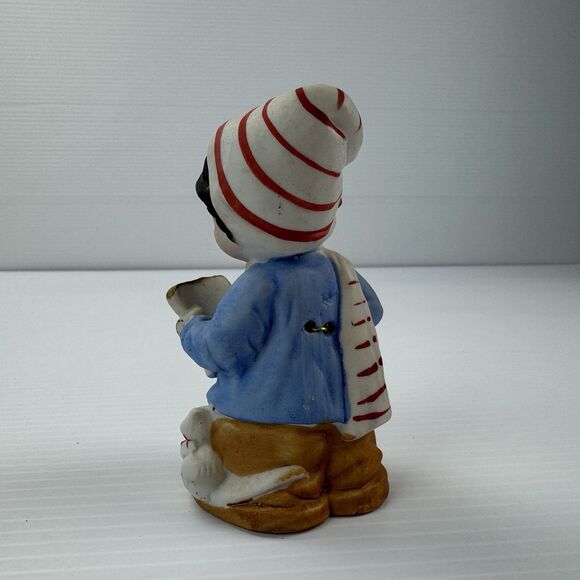Vintage 1980 MWC Taiwan Ceramic Caroler Bell Figurine Boy Lantern Cat Christmas - Picture 3 of 10